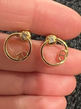 Dior Gold-tone Circular CD Logo Stud Earrings with Crystal